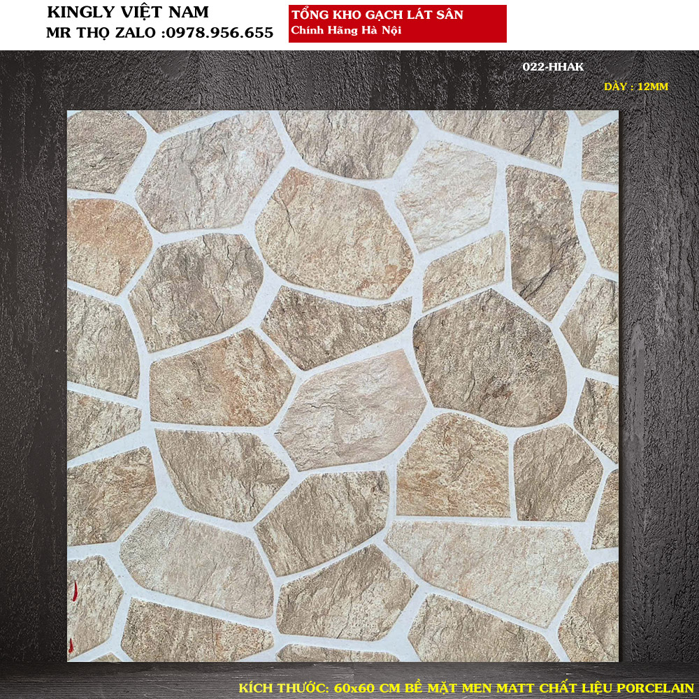 Gạch Lát sân giả sỏi 60x60 cm HHA-022 Loại 1
